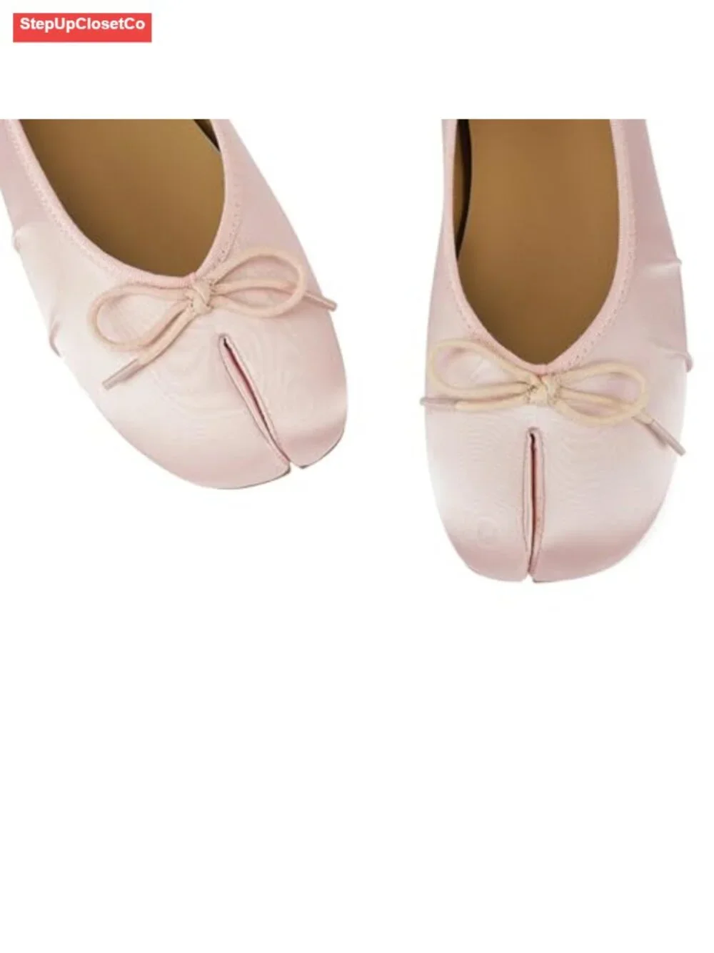 Satin Split Toe Ballet Flats Ruched Detail Bow Accent Slip On Comfort Work Shoes